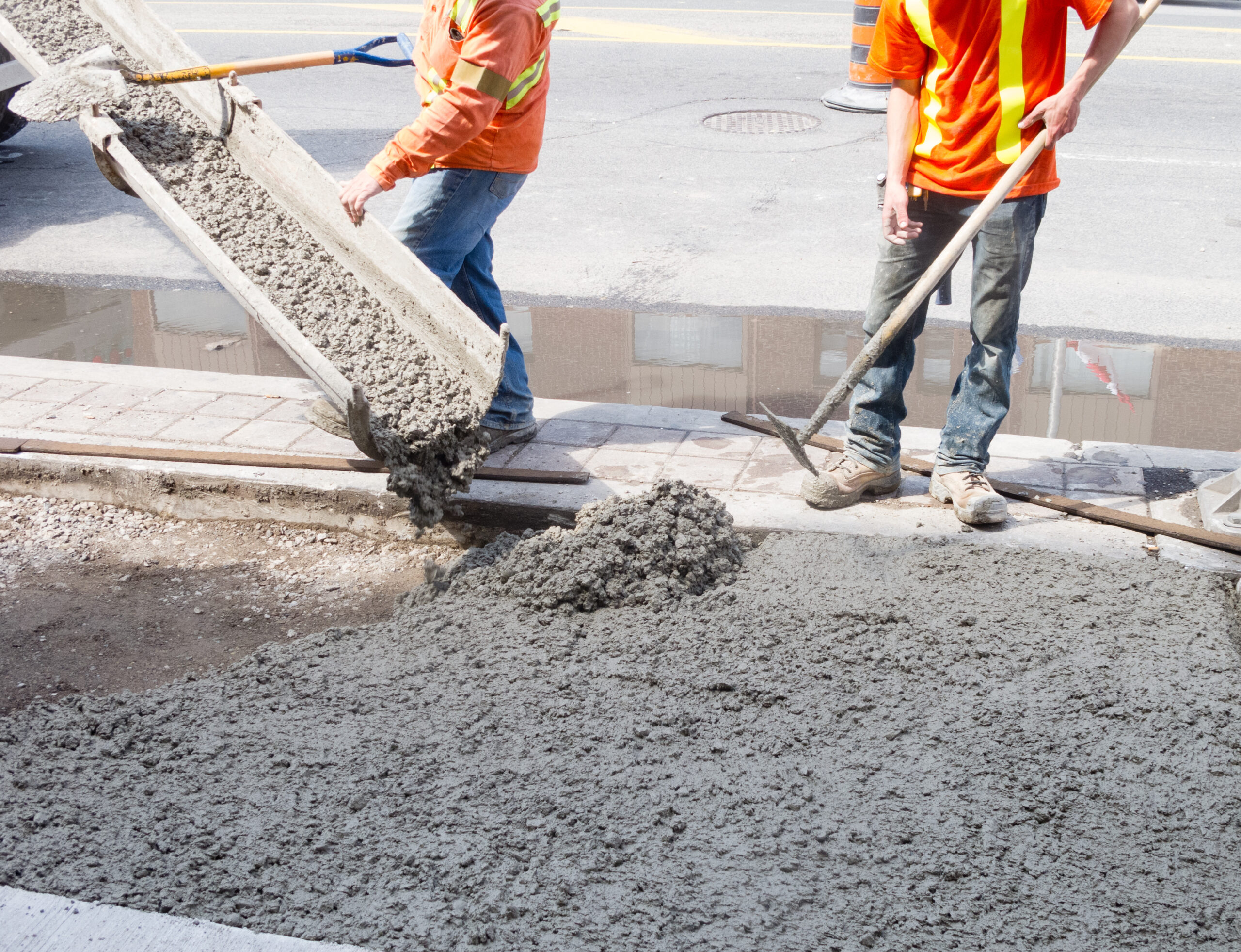 Pouring cement durung Upgrade to residential street