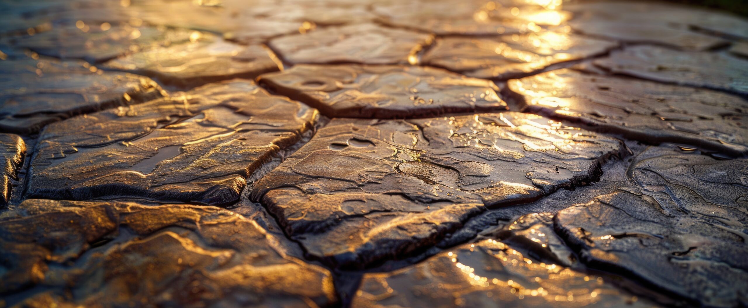 High-resolution image of stamped concrete, emphasizing the patterns and designs imprinted for a decorative background.
